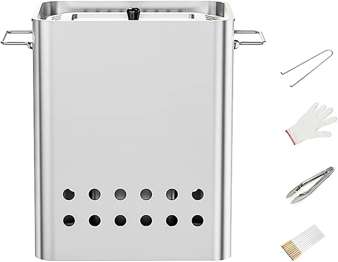Vertical Charcoal BBQ Smoker 430 Stainless Steel Grill 360° Even Heating Oil and Fire Separation with A Variety of Accessories for Home Restaurants & Catering(B)