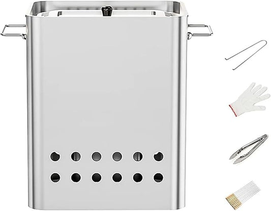 Vertical Charcoal BBQ Smoker 430 Stainless Steel Grill 360° Even Heating Oil and Fire Separation with A Variety of Accessories for Home Restaurants & Catering(B)