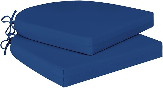 Cozyide Outdoor Chair Cushions, Waterproof Patio Seat Cushions with Adjustable Straps, Round Corner Patio Chair Cushions for Garden, Royal Blue, 17x16x2 Inch (Pack of 2)
