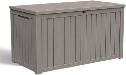 Waterproof Outdoor Resin Deck Box with Lockable Lid, Easy Assembly Features and Convenient Handles For Cushion, Pillows and other Patio Furniture (200 Gallon Grey)
