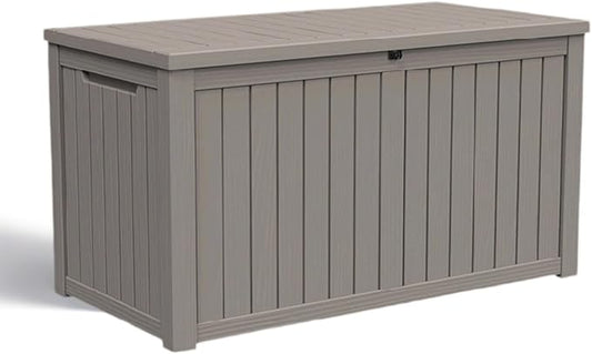 Waterproof Outdoor Resin Deck Box with Lockable Lid, Easy Assembly Features and Convenient Handles For Cushion, Pillows and other Patio Furniture (200 Gallon Grey)