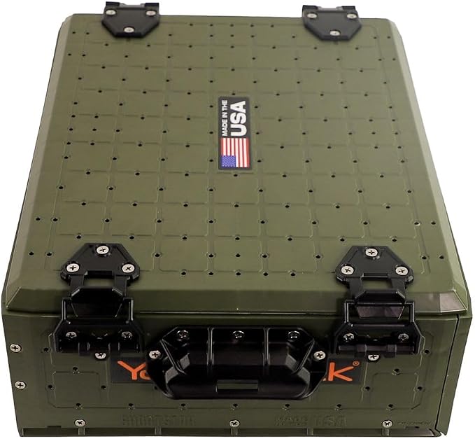 YakAttack ShortStak Solo Storage Box - Size & Color Options | Standalone Low-Profile Crate with Lid, Hinges & Latches | GridLoc Mounting Panels | Slider Feet for Under-Seat Use | Made in USA