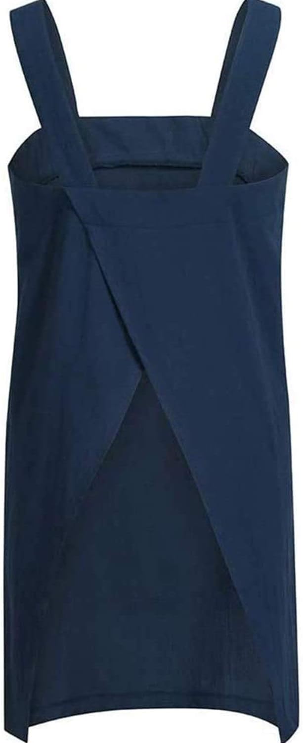 TBA Cotton Linen Apron Cross Back Apron for Women with Big Pockets Square Pinafore Dress for Baking Cooking BBQ & Grill