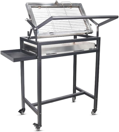 Floor-Standing Rotisserie Grill - 360 Rotating Stainless Steel Flipping Barbecue with Foldable for Outdoor Camping Backyard Includes Wheels Removable Ash Drawer (KA-6168L)