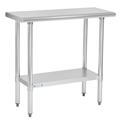 Hally Stainless Steel Table 18 x 36 Inches, NSF Commercial Restaurant Table | Slim, sturdy surface for cafes, hotels and food trucks; adjustable undershelf, leveling feet, kitchen workstation.