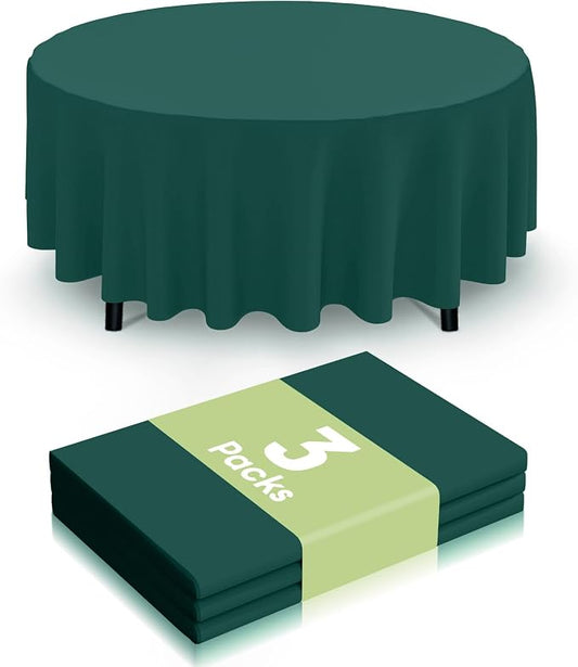 Smiry Disposable Table Cloth 3 Pack, 84 Inch Round Waterproof Plastic Tablecloth, Decorative Round Table Covers for Party, Birthday, Picnic, Christmas Green