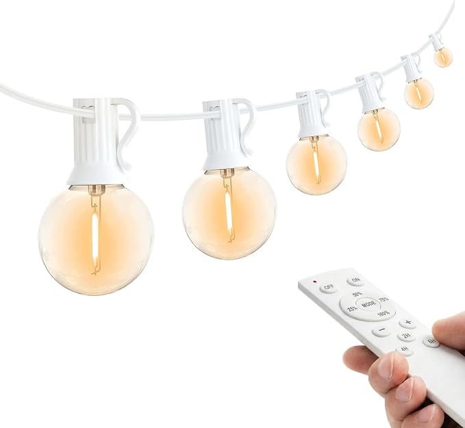 G40 Dimmable String Lights for Outside 100FT with 100+4 Bulbs 2200K | 1ft apart,Remote & Dimmer included,Bistro Lights with 3 Light Modes & Timing for Patio Backyard Gazebo Pergola Café