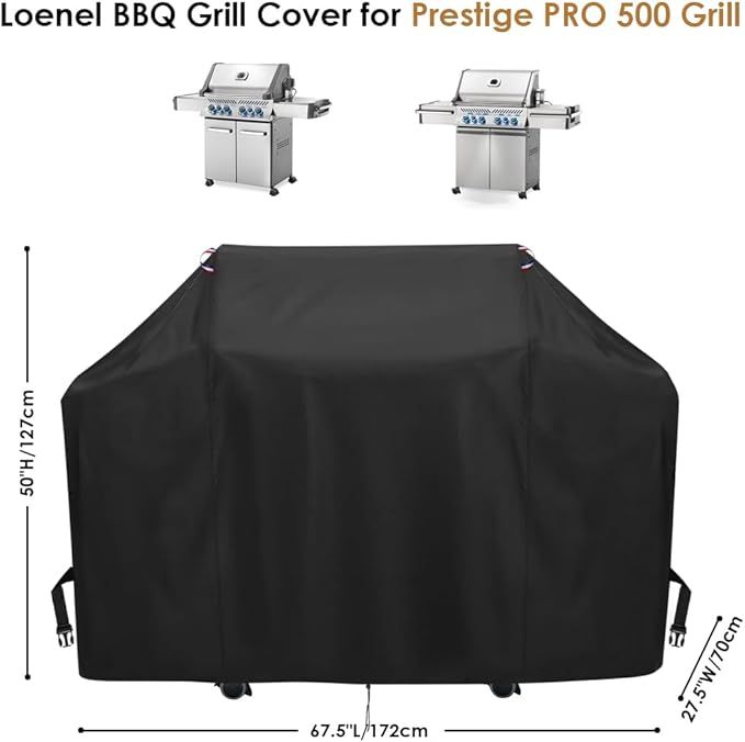 BBQ Grill Cover for Napoleon Prestige PRO 500 and Prestige 500 Gas BBQ Grills, Waterproof 600D Outdoor Propane Barbecue Covers for PRO500RSIBPSS-3 Prestige PRO - 68" L x 28" W x 50" H