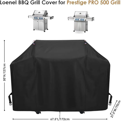 BBQ Grill Cover for Napoleon Prestige PRO 500 and Prestige 500 Gas BBQ Grills, Waterproof 600D Outdoor Propane Barbecue Covers for PRO500RSIBPSS-3 Prestige PRO - 68" L x 28" W x 50" H
