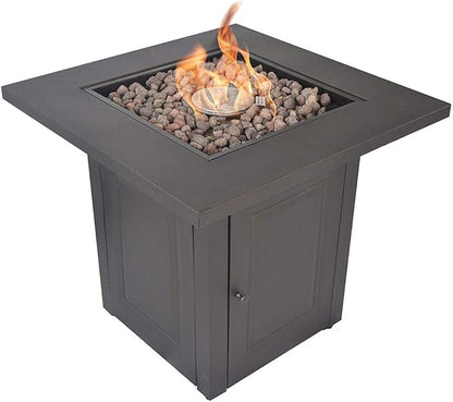 Outdoor Fire Pit Table, 50,000 BTU Gas Firepit, 28 Inch Propane Fireplace for Outside Patio Deck and Garden, CSA Certified Fire Dinning Table with Lid and Lava Rock, Mocha