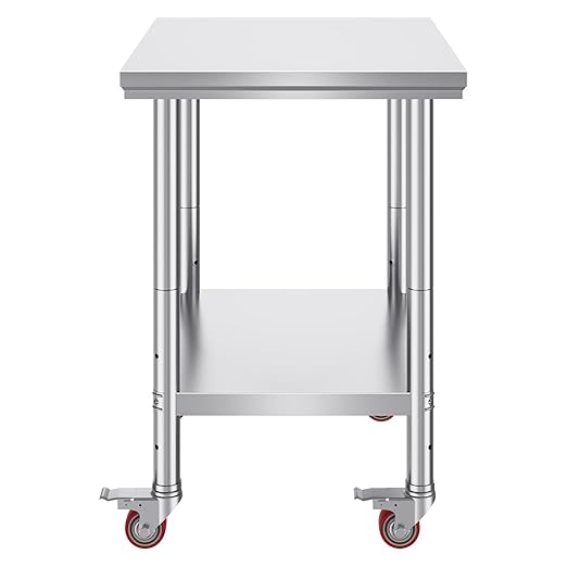 Vevor Stainless Steel Work Table with Wheels 24 x 30 x 32 Inch Prep Table with 4 Casters Heavy Duty Work Table for Commercial Kitchen Restaurant Business, Silver and Black : Industrial & Scientific