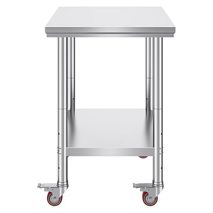 Vevor Stainless Steel Work Table with Wheels 24 x 30 x 32 Inch Prep Table with 4 Casters Heavy Duty Work Table for Commercial Kitchen Restaurant Business, Silver and Black : Industrial & Scientific