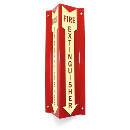 SmartSign "Fire Extinguisher" Two-Sided V-Shaped Projecting Sign with Down Arrow, 18 x 4 inch, 120 mil Thick Glow-In-The-Dark Polished Acrylic, Photoluminescent