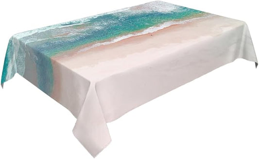 Decorative Rectangle Table Cloths Coastal Beach Summer Ocean Sea Green Water Tablecloth Table Cover for Dining/BBQ/Picnic/Coffee Table 52 X 70 Inches