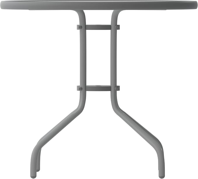 Flash Furniture 31.5 in Metal Round Table, Silver | Tempered Glass Top