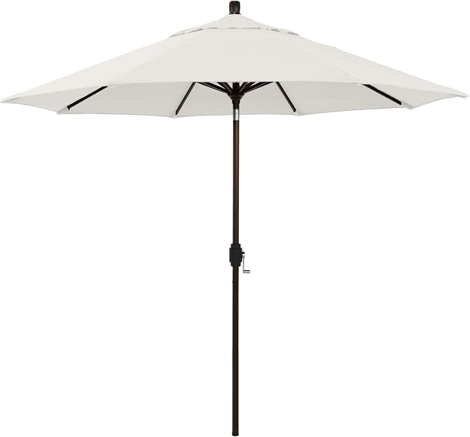 California Umbrella 12-Year-Non-Fading, 9Ft Premium Sunbrella Patio Umbrella, Hand-Crank, Button-Tilt, Bronze Frame, Natural Fabric