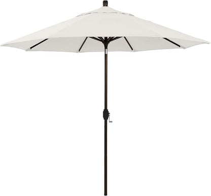 California Umbrella 12-Year-Non-Fading, 9Ft Premium Sunbrella Patio Umbrella, Hand-Crank, Button-Tilt, Bronze Frame, Natural Fabric