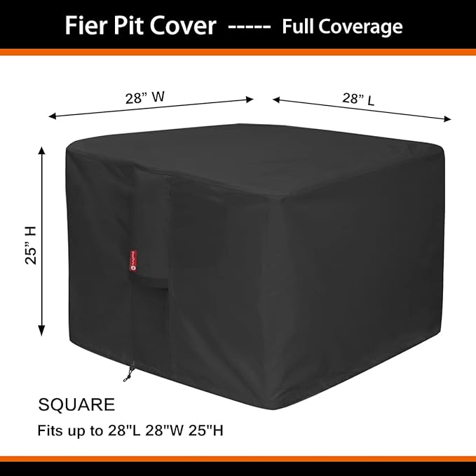 SheeChung Fire Pit Cover Suqare-Waterproof 600D Heavy Duty Square Patio Fire Pit Table Cover Black (Square - 28"L x 28"W x 25"H)-Fits 24-28 inch Fire Pit Table Cover