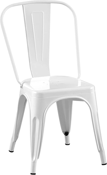 AC Pacific Stackable Metal Dining Chairs Set of 2 for Indoor and Outdoor Use, Durable Stacking Seat, Farmhouse Kitchen, Bar, Patio, Bistro, Cafe, Industrial Style, 2pcs, High Gloss White