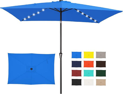 JEAREY 6.5x10' Rectangle LED Lighted Umbrella Patio Umbrella Outdoor w/Tilt | Solar Market Umbrellas with 6 Sturdy Ribs, UV Protection Waterproof Sunproof for Pool, Deck, Backyard(Royal Blue)