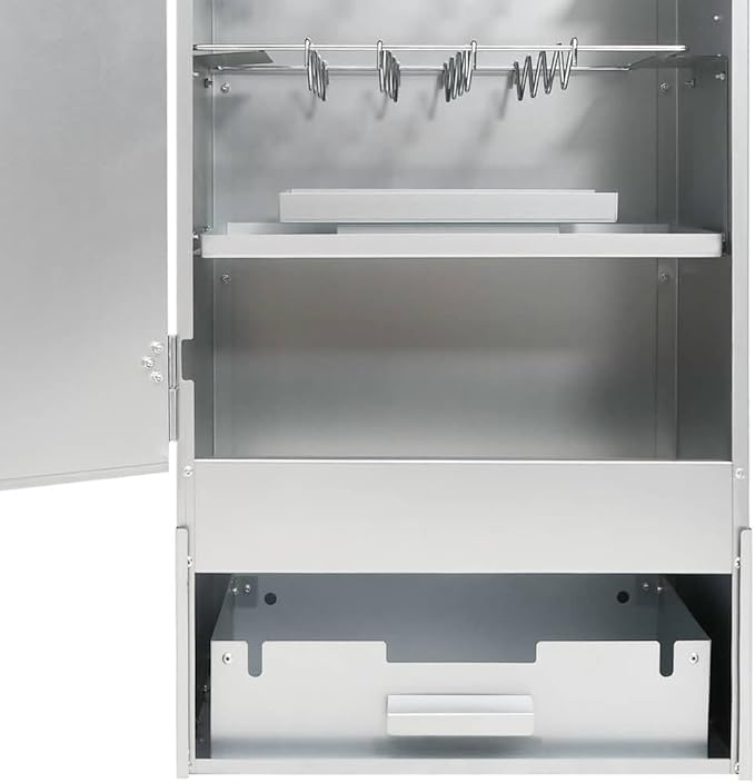 vidaXL BBQ Oven Smoker with Wood Chips, Outdoor Grill, Smoking Oven for Kitchen Garden Patio, Barbeque, Food Prep Table, Galvanized Steel