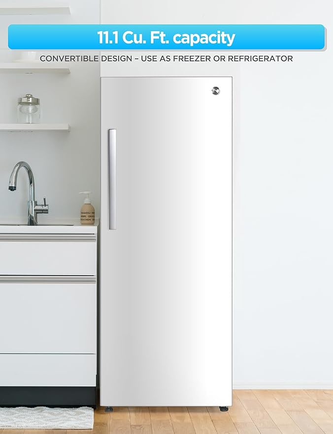 Commercial Cool 11.1 Cu. Ft. Convertible Freezer Refrigerator, Upright Fridge with Glass Shelves, Reversible Door, ENERGY STAR rated, Auto Defrost, CCUC1110GW, White | Upright Fridge with Glass Shelves, Reversible Door, ENERGY STAR rated, Auto Defrost,...