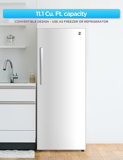 Commercial Cool 11.1 Cu. Ft. Convertible Freezer Refrigerator, Upright Fridge with Glass Shelves, Reversible Door, ENERGY STAR rated, Auto Defrost, CCUC1110GW, White | Upright Fridge with Glass Shelves, Reversible Door, ENERGY STAR rated, Auto Defrost,...
