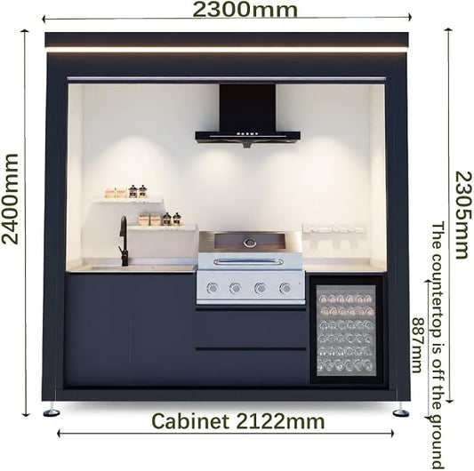 Sunnyjoy Modular Outdoor Kitchen, Premium Aluminum Cabinet System-3 | Standard edition with grill, sink & storage, durable weather-resistant design, includes roll-up set for protection