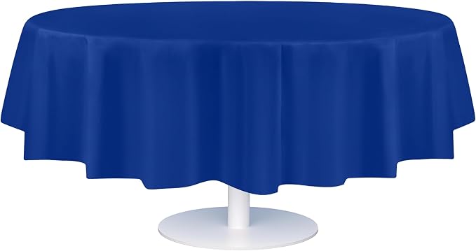 Grandipity 12 Pack Premium Disposable Plastic Tablecloth 84" Inch Decorative Round Table Cover - Blue