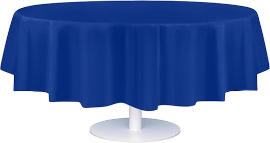Grandipity 12 Pack Premium Disposable Plastic Tablecloth 84" Inch Decorative Round Table Cover - Blue
