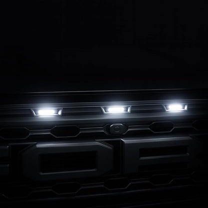 3pc White LED Front Grille Lights Compatible with 2022-2025 Ford Next-Gen Ranger Raptor Trucks, Smoked Lens, Seamlessly Integrates with AUX Switch (White, 3 LED)