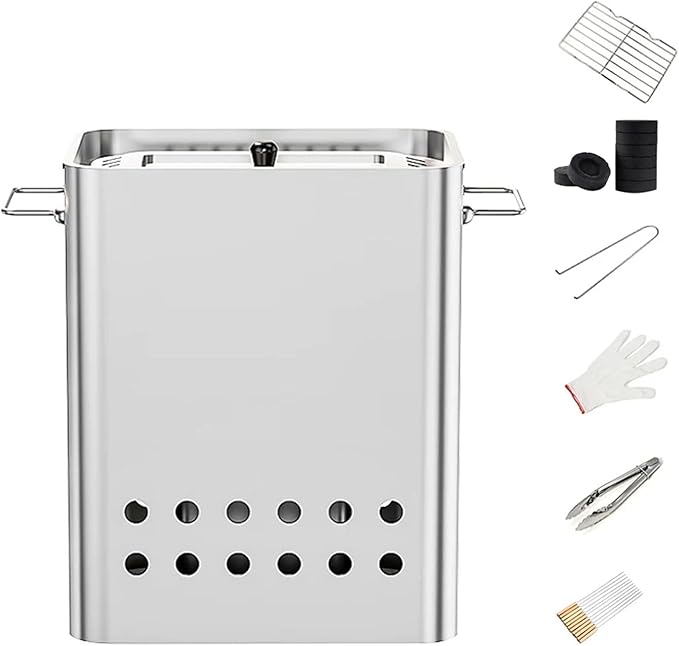 Vertical Charcoal BBQ Smoker 430 Stainless Steel Grill 360° Even Heating Oil and Fire Separation with A Variety of Accessories for Home Restaurants & Catering(D)