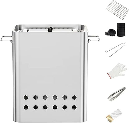 Vertical Charcoal BBQ Smoker 430 Stainless Steel Grill 360° Even Heating Oil and Fire Separation with A Variety of Accessories for Home Restaurants & Catering(D)