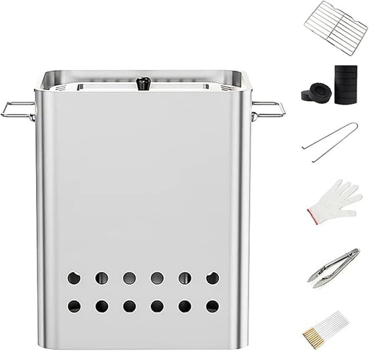 Vertical Charcoal BBQ Smoker 430 Stainless Steel Grill 360° Even Heating Oil and Fire Separation with A Variety of Accessories for Home Restaurants & Catering(D)