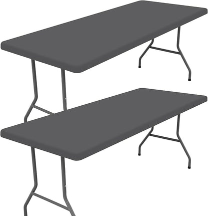 Moosfor 2 Pack Rectangle Spandex Fitted Table Cloth, 8FT Elastic Tablecloth | Washable Picnic Table Cover, Stretch Waterproof Table cloths for Party, Patio, Dining, Kitchen, 30" x 96", Dark Grey