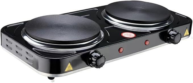 Electric Hot Plate, 2200W Countertop Burner, Cast Iron 2 Burners, Portable Electric Burner Stove, Portable Double Burners for Cooking,Easy to Clean, Black