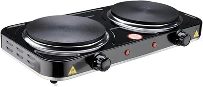 Electric Hot Plate, 2200W Countertop Burner, Cast Iron 2 Burners, Portable Electric Burner Stove, Portable Double Burners for Cooking,Easy to Clean, Black