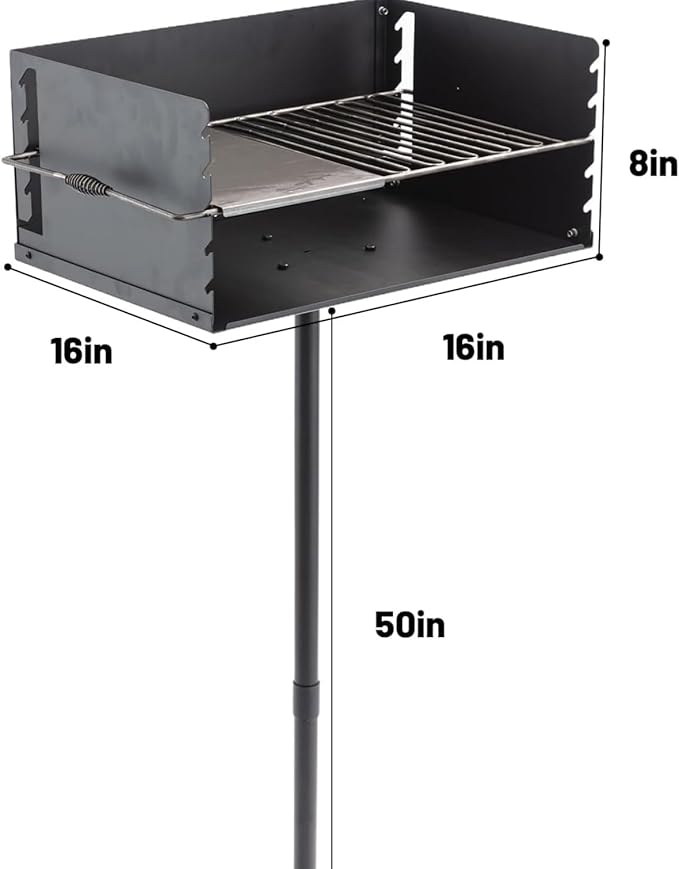 Park Style Charcoal Grill, 16"x16"x8" Heavy Duty Outdoor Park Grill with Cooking Grate, Backyard Camping BBQ Grilling