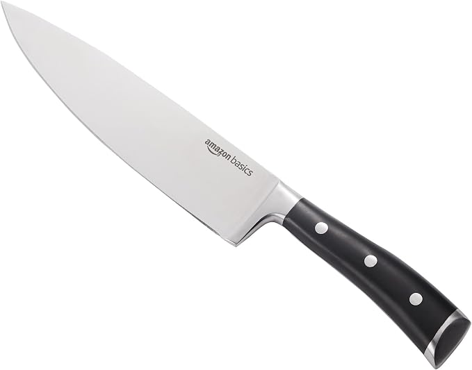 Amazon Basics Classic 8-inch Full Tang High Carbon Stainless Steel Chef's Knife, Multipurpose Kitchen Knife with Three Rivets, Silver (Pack of 12)
