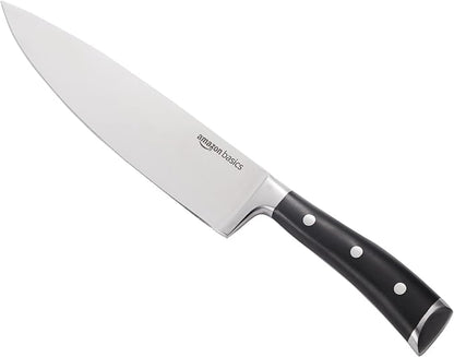 Amazon Basics Classic 8-inch Full Tang High Carbon Stainless Steel Chef's Knife, Multipurpose Kitchen Knife with Three Rivets, Silver (Pack of 12)