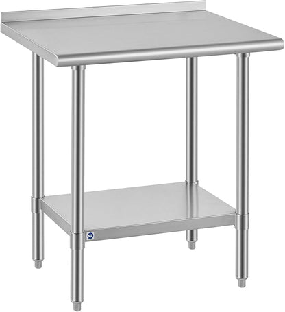 ROCKPOINT All Stainless Steel Perp Table with Backsplash 24x30 Inch, Commercial Heavy Duty Table with Stainless Legs & Adjustable Undershelf, 710 lb Capacity for Restaurant,Home and Outdoor Kitchens