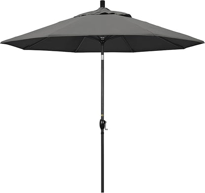 California Umbrella 9' Rd Pacific Trail Series Aluminum Patio Umbrella, Crank Lift, Push Button Tilt, Black Finish, Sunbrella Charcoal Fabric