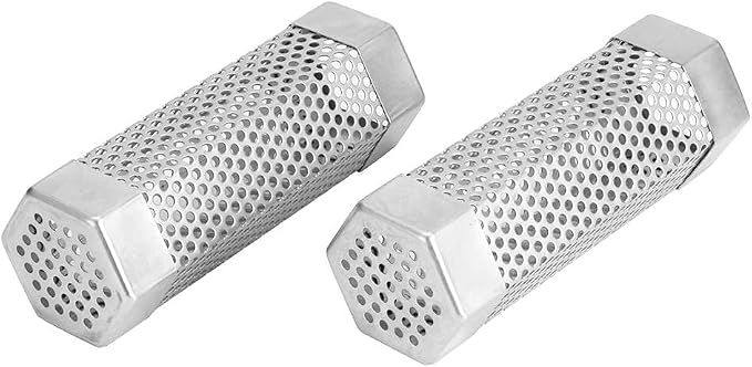 TOPINCN 2Pcs 304 Stainless Steel BBQ Grill Smoker Tube Mesh Tube Pellets Smoke Box 6in Stainless Steel Barbecue Accessory(#2)