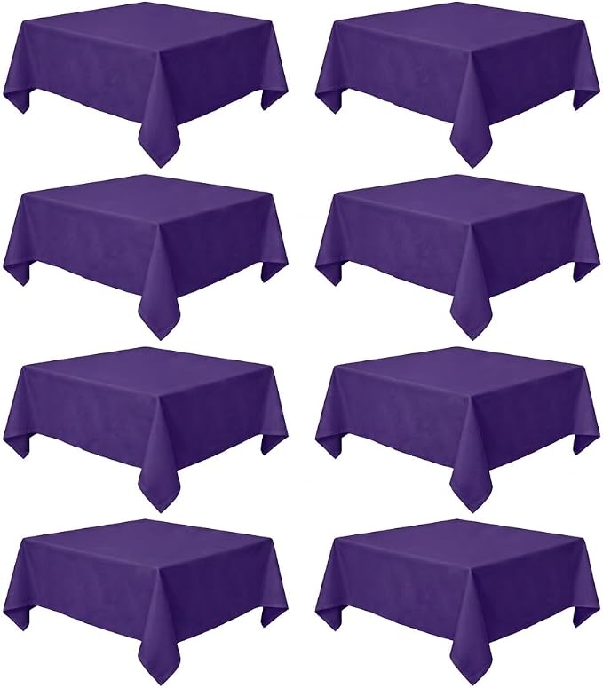 8 Pack Purple Square Tablecloth 54x54 Washable Polyester Table Cloth for Square or Round Tables, Wrinkle Resistant Fabric Decorative Covers for Dining Party Banquet Buffet and Wedding
