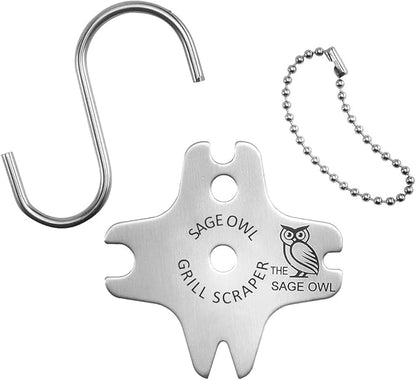 Sage Owl Bristle-Free Stainless Steel BBQ Grill Scraper – Safe Grill Cleaner for Outdoor Grills, Smoker Accessories, Cooking Gadgets, and Barbecue Grilling Tools – Ideal Mens Stocking Stuffers