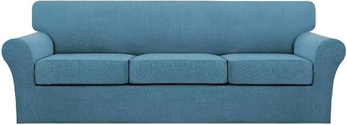 Turquoize 4 Piece Sofa Covers for 3 Cushion Couch Sofa Slipcover Soft Couch Cover for Dogs Washable Furniture Cover with 3 Individual Large Cushion Covers Feature Fabric (Large Sofa, Storm Blue)