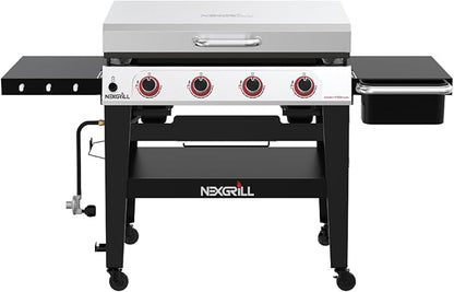 Nexgrill Daytona 4-Burner Propane Gas Griddle with Side Tables, 60000 BTU Flat Top Grill, 756 SQ In. Hot-Rolled Steel Cooking Space, Outdoor Cooking Barbeque, Black with Stainless Steel Lid - 720-1058