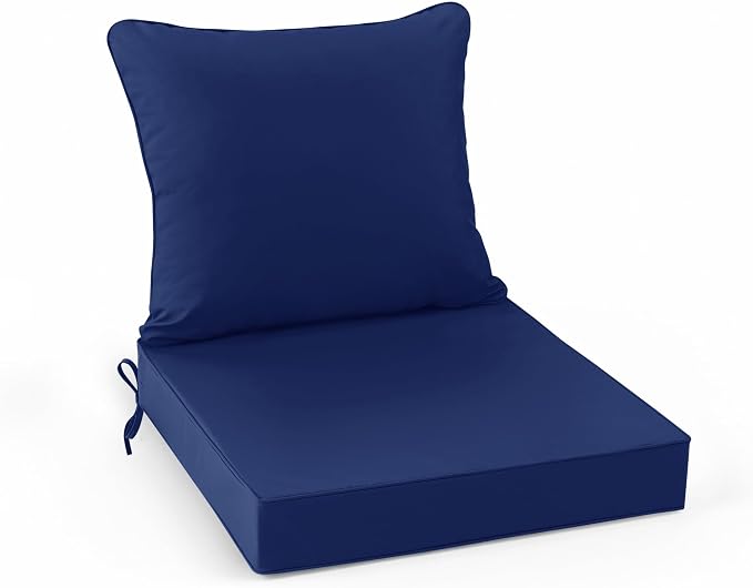 Summsun Patio Cushions for Outdoor Furniture, 22 x 22 in, Navy | Double-Sided Water Resistant, Removable Cover, Back Pillow & Seat Cushion, Tie Straps, Fit for Patio, Garden, Sofa Couch