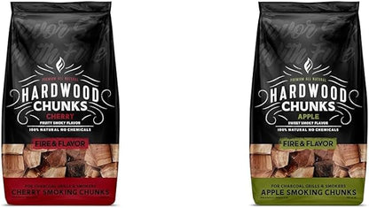 Fire & Flavor Cherry and Apple Wood Chunks for Smoking and Grilling - All-Natural, Long-Lasting with Mildly Sweet Flavors - Large Chunk Wood Chips for Smokers