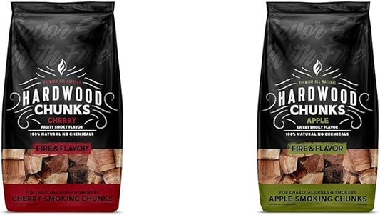 Fire & Flavor Cherry and Apple Wood Chunks for Smoking and Grilling - All-Natural, Long-Lasting with Mildly Sweet Flavors - Large Chunk Wood Chips for Smokers